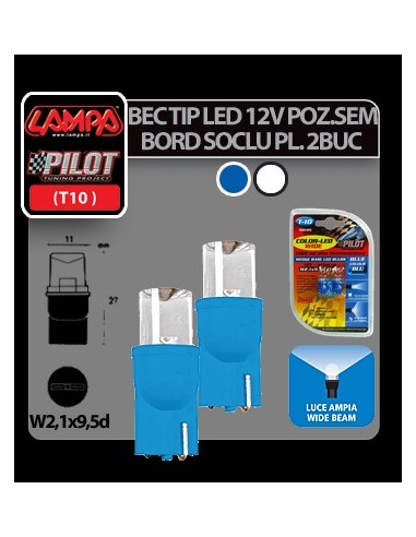 |AutoNeo.roBec tip LED 12V soclu pl. T10 W2,1X9,5d 2buc Albastru dispersat