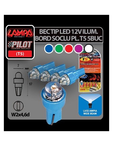 |AutoNeo.roBec tip LED 12V iluminat bord soclu pl. T5 W2x4,6d 5buc - Albast