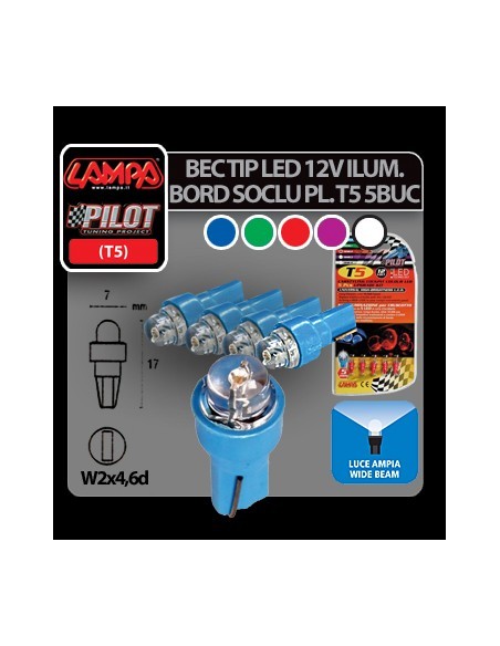 |AutoNeo.roBec tip LED 12V iluminat bord soclu pl. T5 W2x4,6d 5buc - Albast