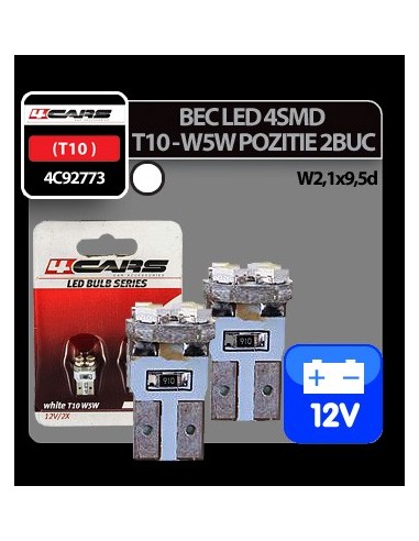 |AutoNeo.roBec Led - 4SMD 12V pozitie T10 W2,1x9,5d 2buc 4Cars - Alb