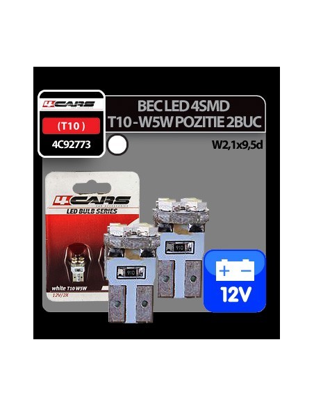 |AutoNeo.roBec Led - 4SMD 12V pozitie T10 W2,1x9,5d 2buc 4Cars - Alb