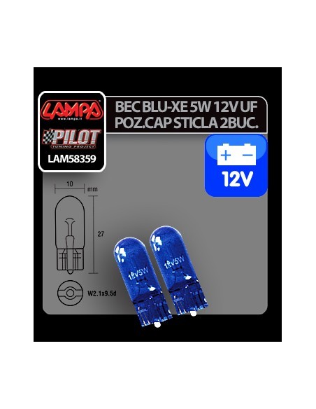 |AutoNeo.roBec Blu-Xe 5W 12V pozitie cap sticla W2,1x9,5d 2buc