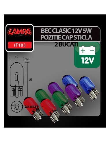 |AutoNeo.roBec clasic 5W 12V pozitie cap sticla W2,1x9,5d 2buc - Rosu