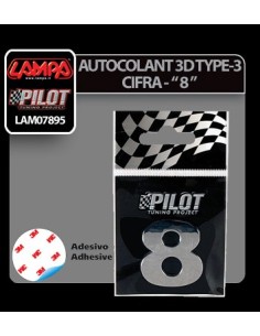Autocolant 3D crom Type-3 28mm cifra - " 8 " 2