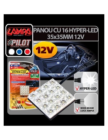 |AutoNeo.roPanou cu 16 Hyper-Led 35x35mm - 12V - Rosu