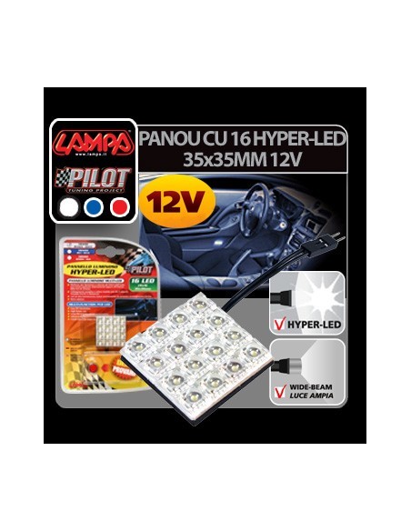 |AutoNeo.roPanou cu 16 Hyper-Led 35x35mm - 12V - Rosu