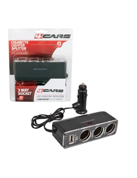 |AutoNeo.roPriza tripla bricheta cu USB si cablu prelungitor 12/24V 4Cars