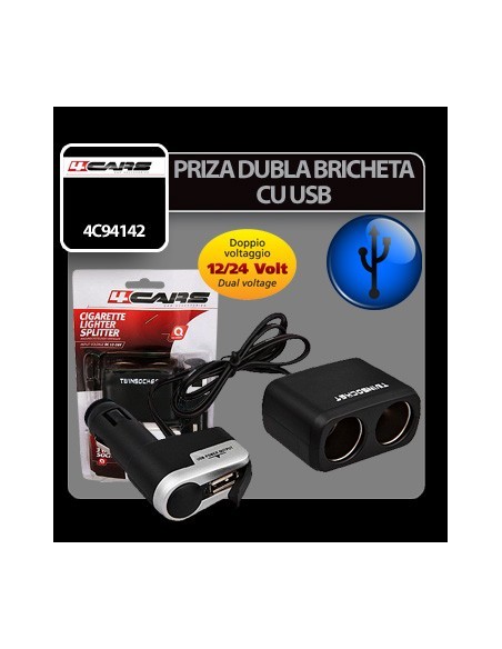 |AutoNeo.roPriza dubla bricheta cu USB 12/24V 4Cars