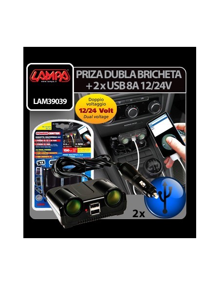 |AutoNeo.roPriza dubla bricheta cu 2xUSB 8A 12/24V