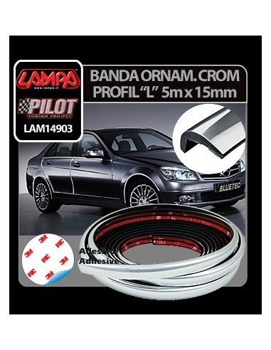 |AutoNeo.roBanda ornament crom adeziva profil L - 5m x 15mm