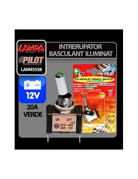 |AutoNeo.roIntrerupator basculant cu LED, 2 terminale 12V - 20A - Verde