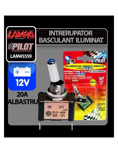 |AutoNeo.roIntrerupator basculant cu LED, 2 terminale 12V - 20A - Albastru