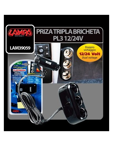 |AutoNeo.roPriza tripla bricheta PL3 cu calblu 200cm 12/24V