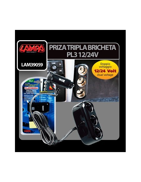 |AutoNeo.roPriza tripla bricheta PL3 cu calblu 200cm 12/24V