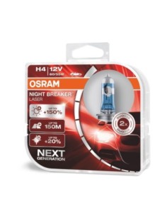 Set 2 becuri auto cu halogen Osram H4 12V 60/55W P43t Night Breaker Laser +150%
