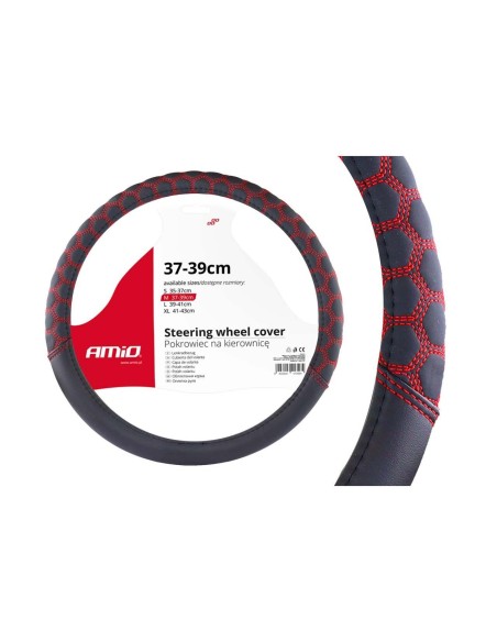 Husa volan cu cusatura rosie model Hexa SWC-23-M (37-39cm)