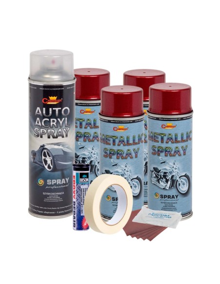 Kit complet reparatie si vopsire jante culoare Rosu Burgundy Metalizat, V4