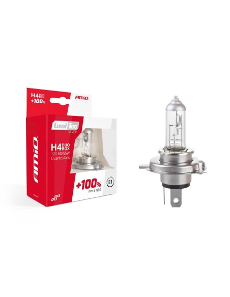 Set becuri cu halogen H4 12V 60 / 55W LumiTec SILVER + 100% DUO BOX