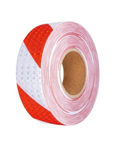 Banda reflectorizanta adeziva tip fagure - ROSU-ALB (rola 4cm x 23m)