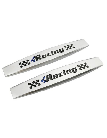 |AutoNeo.roSet 2 x Embleme auto metalice, autoadezive, model "RACING", finisaj Crom, dimensiune, 10 x 1,5 cm