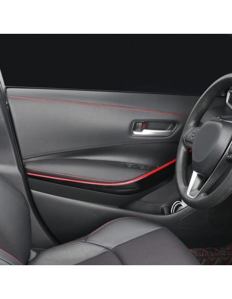 |AutoNeo.roBanda decorativa pentru interiorul vehiculului, lungime 2m, din piele ecologica, culoare Neagra + cusatura Rosie