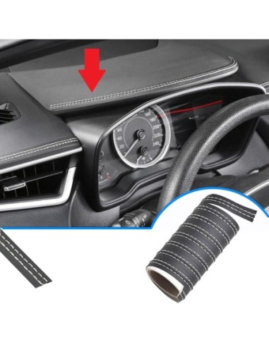 |AutoNeo.roBanda decorativa pentru interiorul vehiculului, lungime 2m, din piele ecologica, culoare Neagra + cusatura Alba