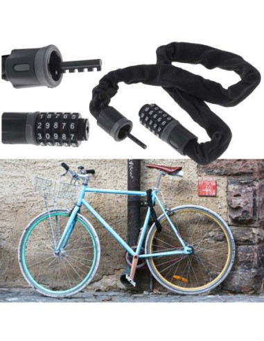 |AutoNeo.roAntifurt bicicleta, Dispozitiv de blocare biciclete, Cifru cu 5 digits, lungime 90cm, culoare Neagra
