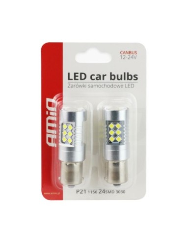 |AutoNeo.roBec Led 24SMD 3030 12/24V Frana semnalizare ceata 1156 P21W BA15s Canbus 2buc - Alb