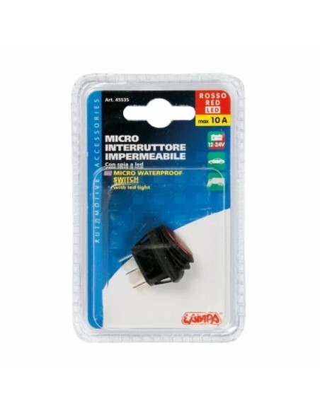 |AutoNeo.roIntrerupator basculant impermeabil Micro 12V/24V - 10A lumina LED - Rosu