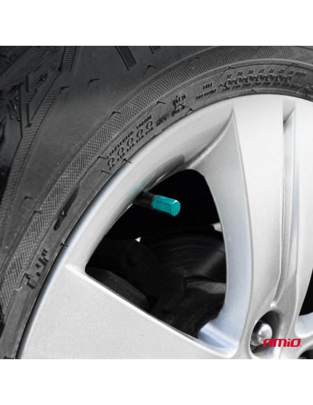 |AutoNeo.roSet 4 capacele auto pentru ventil, din aluminiu, model Hexagon, culoare Verde