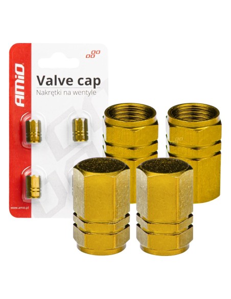 Set 4 capacele auto pentru ventil din aluminiu model Hexagon, culoare Galben