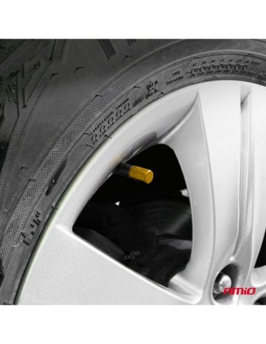 Set 4 capacele auto pentru ventil din aluminiu model Hexagon, culoare Galben