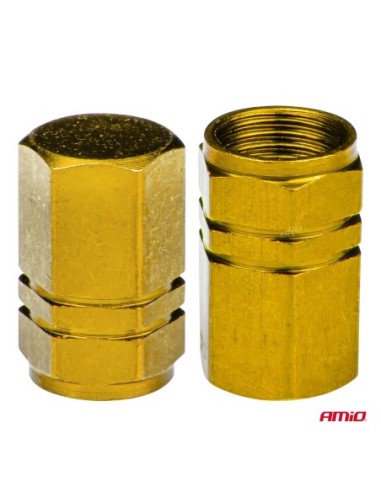Set 4 capacele auto pentru ventil din aluminiu model Hexagon, culoare Galben